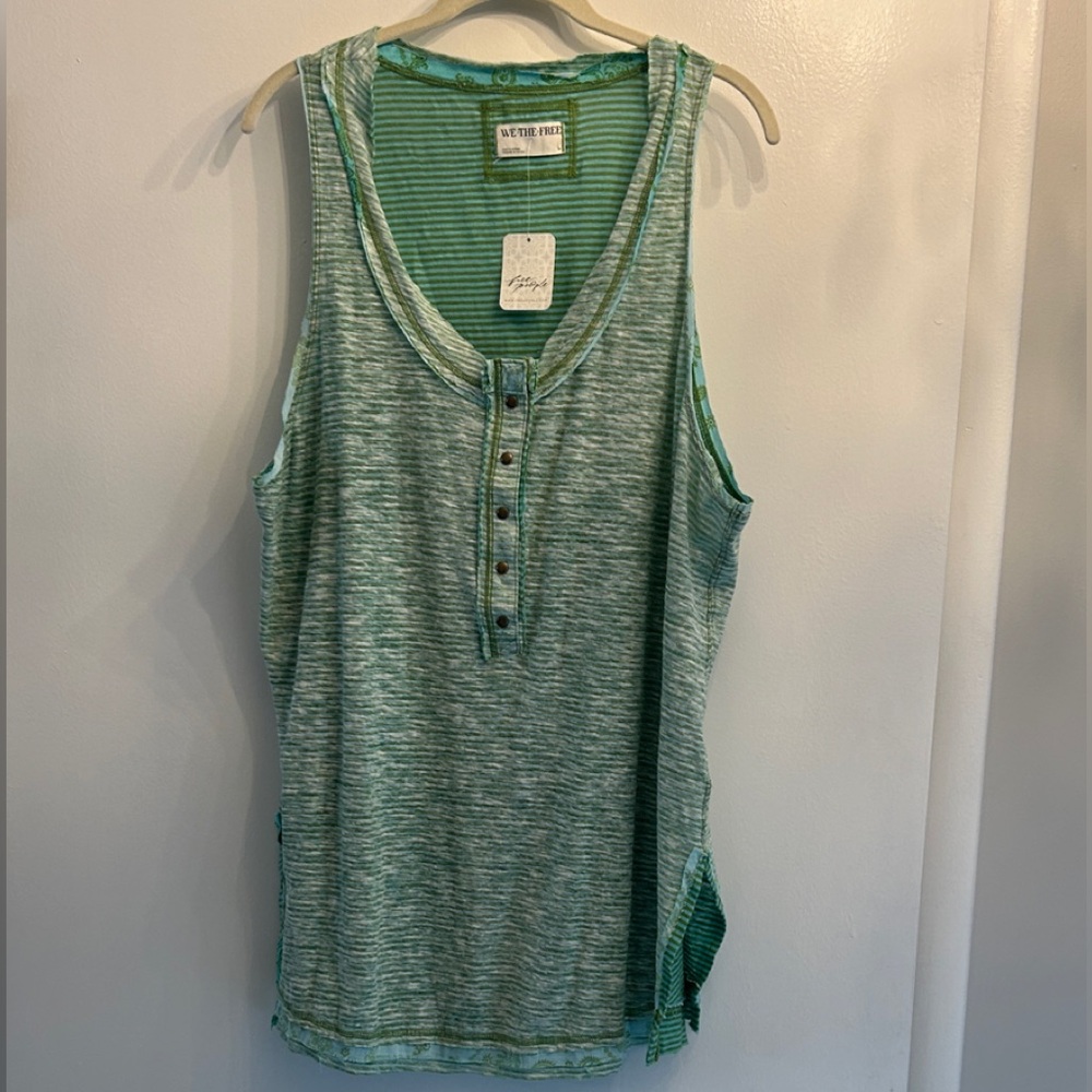 We The Free Mint Green Striped Tank Top